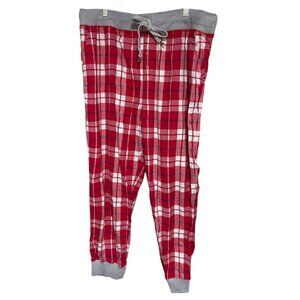 Aerie Red Plaid Pajama Pants Womens XL Long Drawstring Waist Ribbed Cuffs